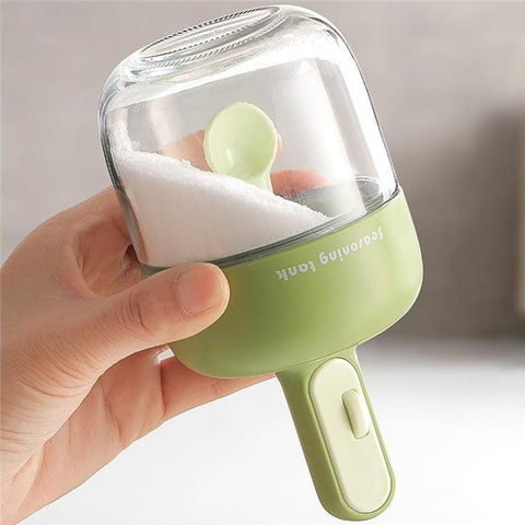 Kitchen Seasoning Container with Integrated Spoon Moisture Proof Glass Sealed Spice Jar (BPA Free, No FDA)