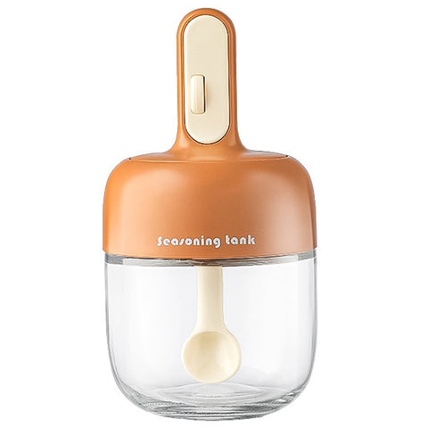 Kitchen Seasoning Container with Integrated Spoon Moisture Proof Glass Sealed Spice Jar (BPA Free, No FDA)