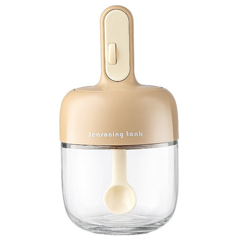 Kitchen Seasoning Container with Integrated Spoon Moisture Proof Glass Sealed Spice Jar (BPA Free, No FDA)