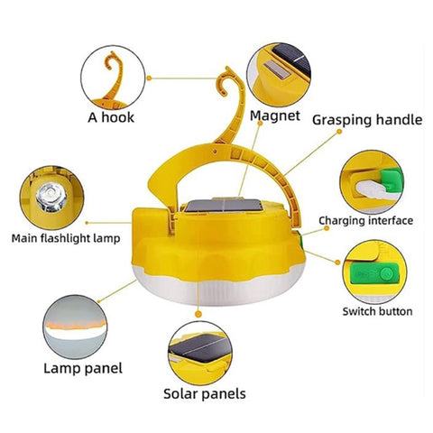 NG100 Portable Camping Magnetic LED Light Hook Design Solar Power Outdoor Lamp with 3 Batteries