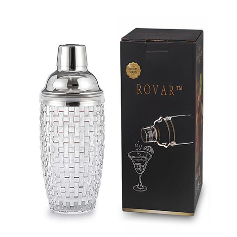 385ml Cocktail Shaker Woven Texture Glass+Stainless Steel Lid Cocktail Shaker Cup (BPA Free, No FDA Certification)