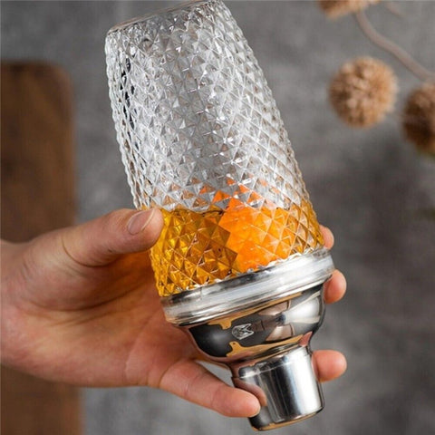 385ml Cocktail Shaker Woven Texture Glass+Stainless Steel Lid Cocktail Shaker Cup (BPA Free, No FDA Certification)