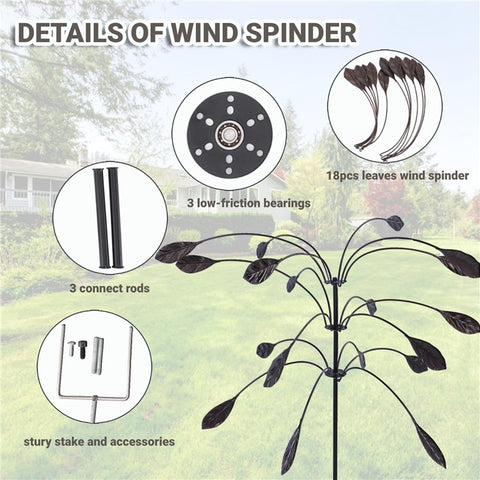 Outdoor Garden Yard Wind Power Spinner Iron Art Decorative Rotating Leaves Windmill