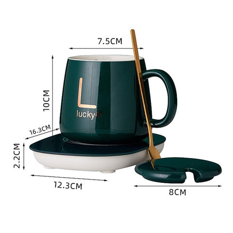 Smart Ceramic Coffee Mug Gift Set 55-Degree Constant Temperature Heating Coaster Warmer Milk Heater, USB Plug-in