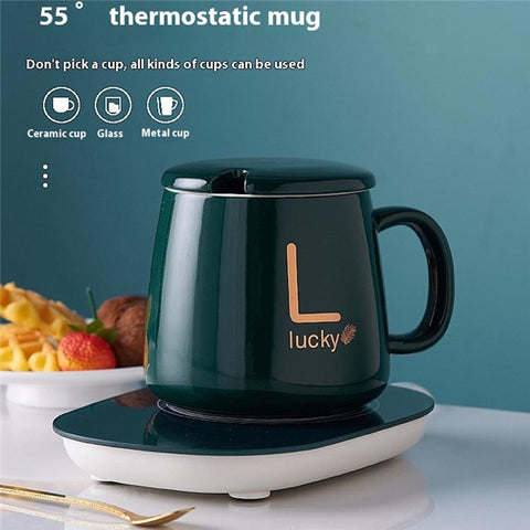 Smart Ceramic Coffee Mug Gift Set 55-Degree Constant Temperature Heating Coaster Warmer Milk Heater, USB Plug-in