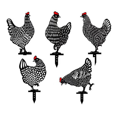 5Pcs / Set Garden Hen Chicken Yard Art Lawn Floor Decoration Animal Silhouette Garden Stakes