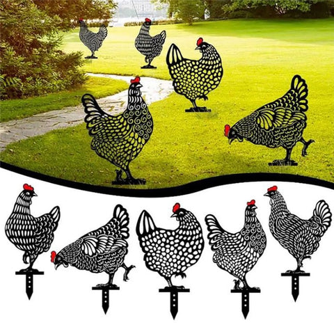 5Pcs / Set Garden Hen Chicken Yard Art Lawn Floor Decoration Animal Silhouette Garden Stakes