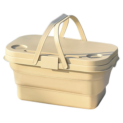 47x28.5x9.5CM Foldable PP Picnic Food Storage Basket Multifunction Organizer Box with Lid (BPA-free, No FDA)