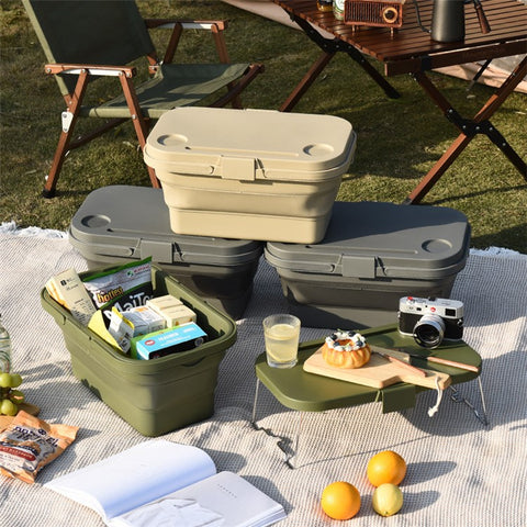 47x28.5x9.5CM Foldable PP Picnic Food Storage Basket Multifunction Organizer Box with Lid (BPA-free, No FDA)