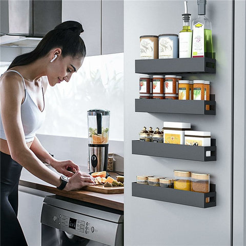 4Pcs / Set Magnetic Spice Storage Rack for Refrigerator and Oven Fridge Organizer Shelf