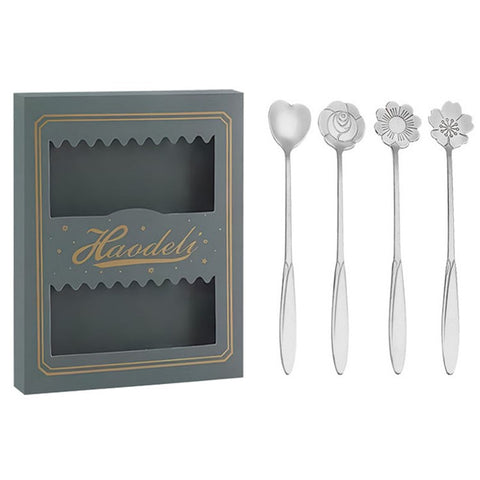 4PCS / Set 17.6-17.8cm Stainless Steel Flower Shape Spoons Tableware Teaspoon Dessert Coffee Spoon for Mixing Stirring