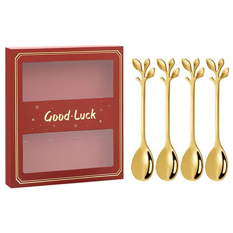 4PCS / Set 12.2 cm Stainless Steel Leaf Coffee Spoons Tableware Stirring Mixing Spoons for Ice Tea, Coffee, Dessert