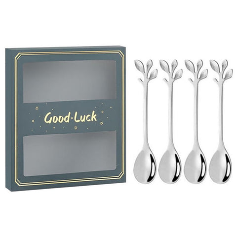4PCS / Set 12.2 cm Stainless Steel Leaf Coffee Spoons Tableware Stirring Mixing Spoons for Ice Tea, Coffee, Dessert