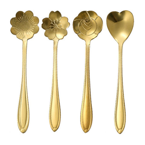 4PCS / Set 12.4-12.6cm Stainless Steel Flower Shape Spoons Coffee Mixing Ice Cream Dessert Spoons