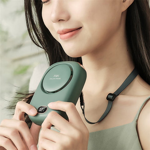 DQ203 Portable Hands-free Neck Hanging Desktop Fan with Digital Display