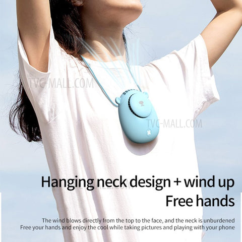 DIROSE Cute Bear Design Portable Mini Summer Rechargeable Fan Cooler Mute Cooling Fan with Neck Rope
