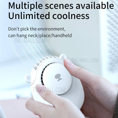 DIROSE Cute Bear Design Portable Mini Summer Rechargeable Fan Cooler Mute Cooling Fan with Neck Rope