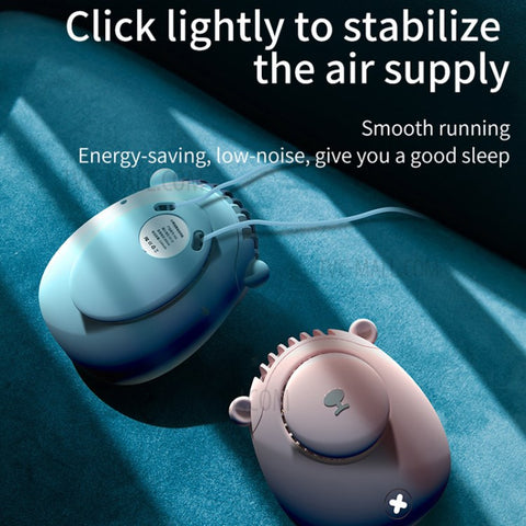 DIROSE Cute Bear Design Portable Mini Summer Rechargeable Fan Cooler Mute Cooling Fan with Neck Rope