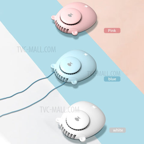 DIROSE Cute Bear Design Portable Mini Summer Rechargeable Fan Cooler Mute Cooling Fan with Neck Rope