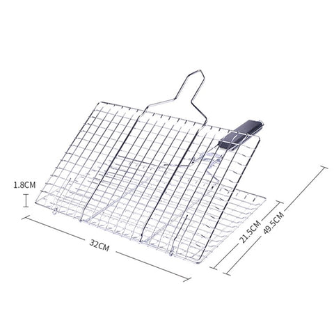 Outdoor Barbecue Grill Basket Fish Fillet Vegetable BBQ Rack with Removable Handle (No FDA Certificate)