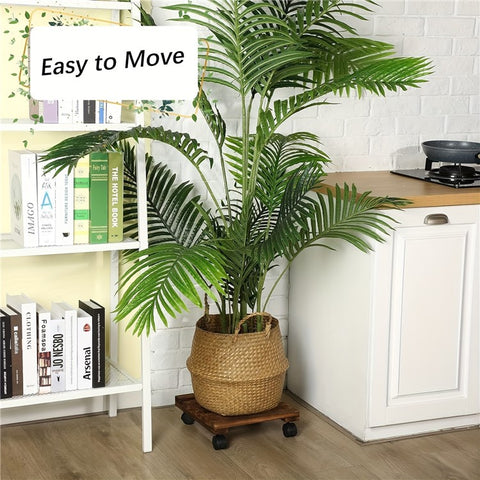 25x25cm Square Flower Pot Tray with Wheels Thickened Wooden Roller Base