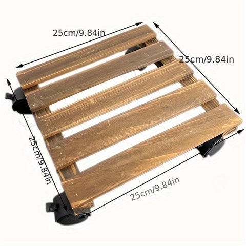 25x25cm Square Flower Pot Tray with Wheels Thickened Wooden Roller Base