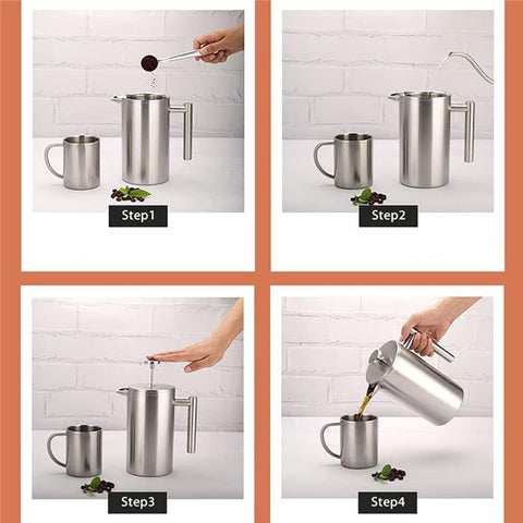 800ml French Press Coffee Maker Stainless Steel Double Walled Insulated Coffee Pot (BPA Free, No FDA)