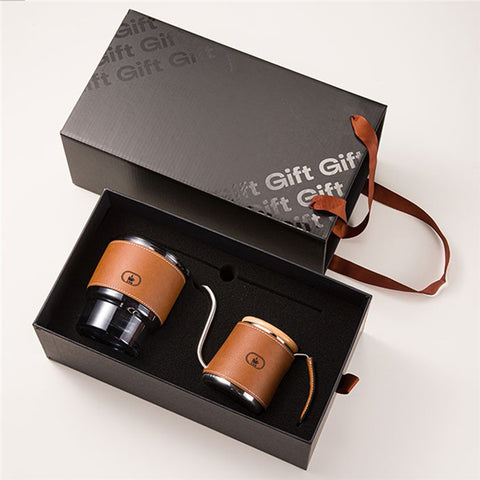 2Pcs Pour Over Coffee Set Drip Kettle and Glass Cup with Heat Resistant Sleeve for Home / Office Brewing (BPA Free, No FDA)