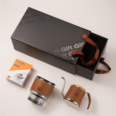 2Pcs Pour Over Coffee Set Drip Kettle and Glass Cup with Heat Resistant Sleeve for Home / Office Brewing (BPA Free, No FDA)