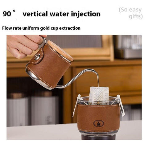 2Pcs Pour Over Coffee Set Drip Kettle and Glass Cup with Heat Resistant Sleeve for Home / Office Brewing (BPA Free, No FDA)