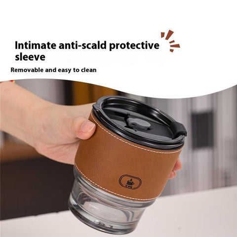 2Pcs Pour Over Coffee Set Drip Kettle and Glass Cup with Heat Resistant Sleeve for Home / Office Brewing (BPA Free, No FDA)