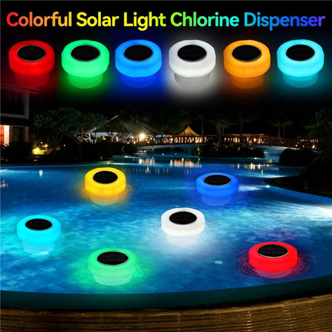 2Pcs Pool Chlorine Floater with Solar Light Floating Chlorine Dispenser Fits for 1-inch and 3-inch Chlorine Tabs
