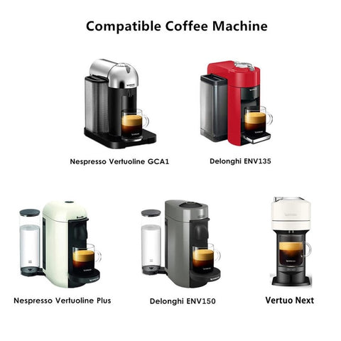 2Pcs 230ML Reusable Coffee Capsule Cup BPA-free No FDA Certified Refillable Vertuo Pods with Beech Base+Spoon+Brush+20Pcs Aluminum Foil for Nespresso Vertuoline