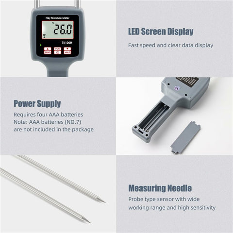 Digital Portable Hay Moisture Meter with Probe Hygrometer Hay Bale Moisture Tester