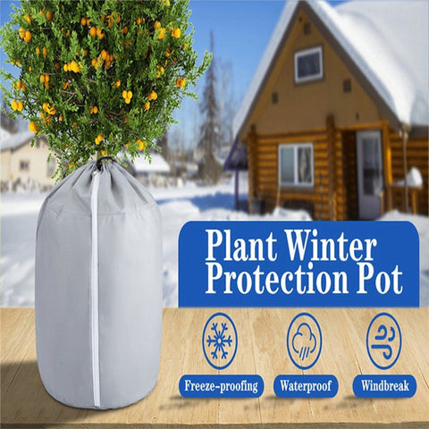 Potted Plant Winter Protection Cover Frost Guard Bag with Drawstring and Zipper, 65x70cm