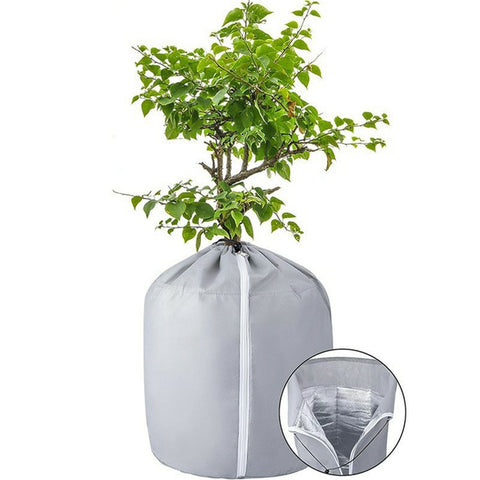 Potted Plant Winter Protection Cover Frost Guard Bag with Drawstring and Zipper, 65x70cm