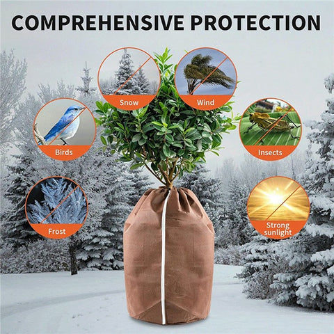 Plant Pot Cover Winter Protection Bag Frost Guard Cover with Zipper Drawstring, 45x50cm
