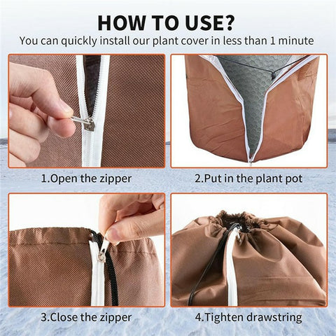 Plant Pot Cover Winter Protection Bag Frost Guard Cover with Zipper Drawstring, 45x50cm