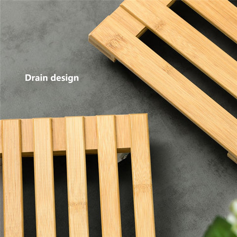 GLTPNZHJ-01 25x25cm Square Flower Pot Holder Tray with Wheels Bamboo Roller Base, Size S