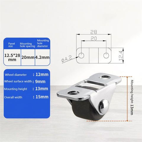 8Pcs / Set 0.5 Inch Kick Drawer Pulley Silent Directional Wheel Furniture Roller
