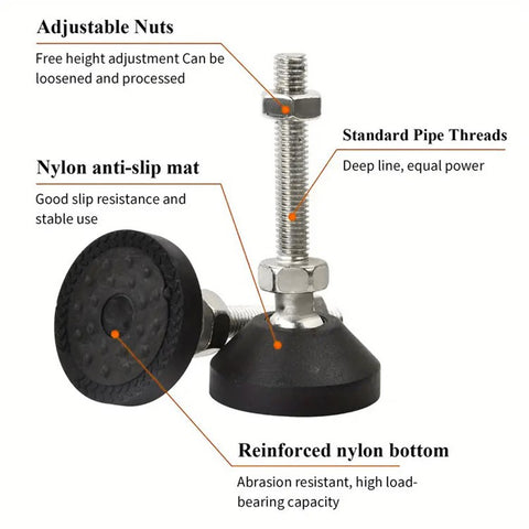 8Pcs / Set M8 Thread Furniture Foot Nylon + Carbon Steel Adjustable Leveling Feet Glide Pad
