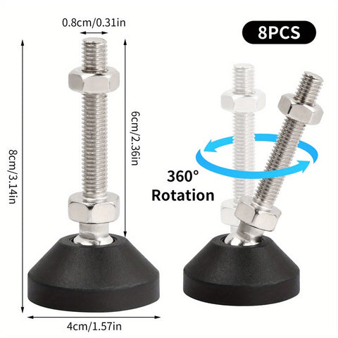 8Pcs / Set M8 Thread Furniture Foot Nylon + Carbon Steel Adjustable Leveling Feet Glide Pad