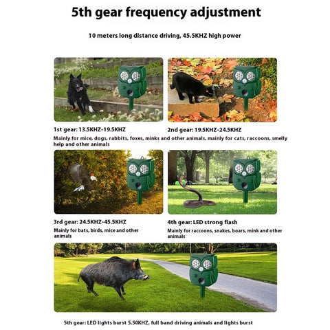 Solar Ultrasonic Animal Repeller 14 Light Beads Cat Dog Repellent Device for Mice