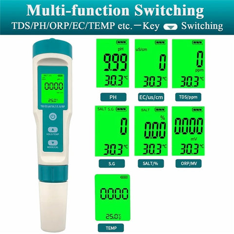 7 in 1PH Meter Water Quality Tester PH / TDS / EC / ORP / S.G / Water Salinity / Temp Pen Tester