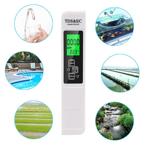 3-in-1 Water Quality Detector Digital LCD TDS EC Meter Pen Temperature Tester with Backlit