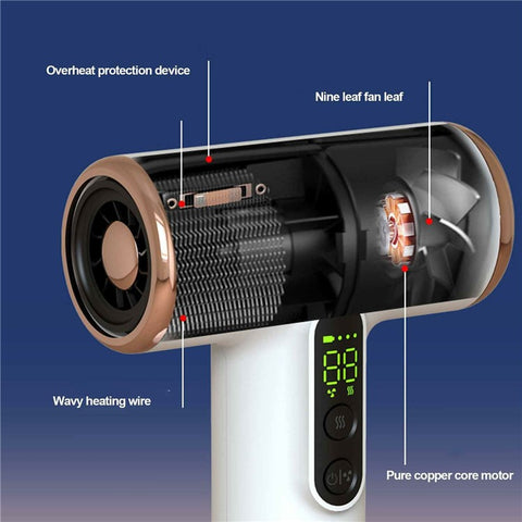 CFJ-4 200W USB Rechargeable Wireless Hair Dryer Cold  /  Hot Air 30000 RPM High Wind Power Hair Dryer