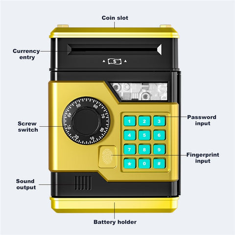 Fingerprint Password Safe Piggy Bank ATM-Style Electronic Coin and Cash Savings Children Plastic Saving Money Box