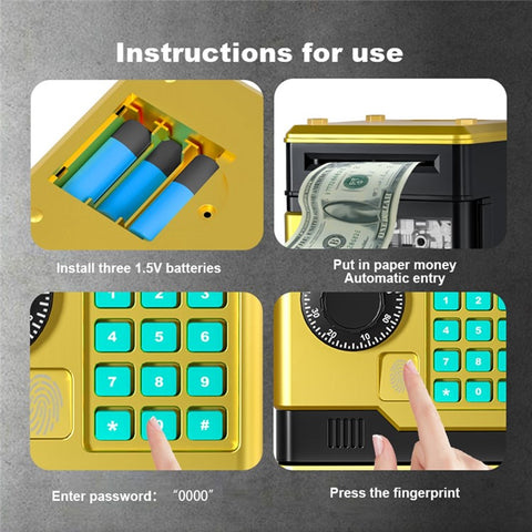 Fingerprint Password Safe Piggy Bank ATM-Style Electronic Coin and Cash Savings Children Plastic Saving Money Box