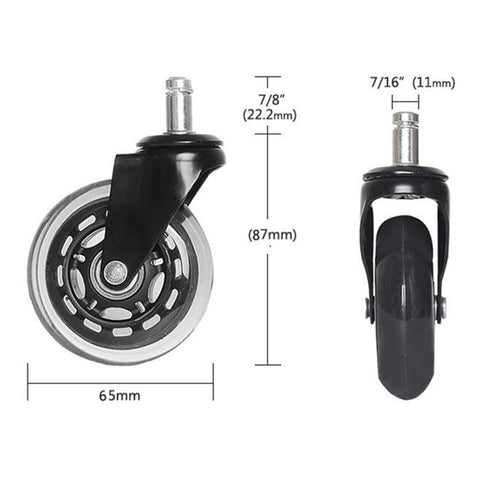 2.5 Inch Office Chair Caster Wheels Clear PU Safe Silent Roller Wheels Replacement for All Floors