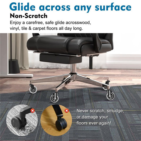 2.5 Inch Office Chair Caster Wheels Clear PU Safe Silent Roller Wheels Replacement for All Floors